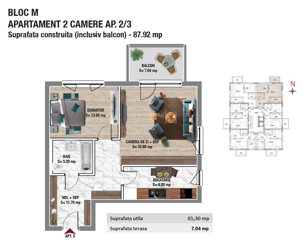 Apartament 2 camere premium în cartier Boreal Plus| Prima închiriere